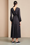 Robe d’invitée de mariage à manches longues noire à pois blancs