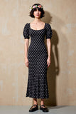 Robe fourreau noir à pois à manches courtes
