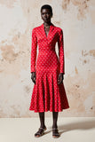 Robe rouge à pois à manches longues