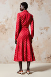 Robe rouge à pois à manches longues