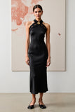 Robe d’invité de mariée dos nu noir avec dentelle