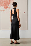 Robe d’invité de mariée dos nu noir avec dentelle