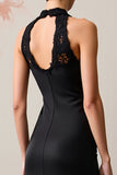 Robe d’invité de mariée dos nu noir avec dentelle