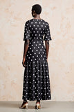 Robe noire à pois à manches courtes A Line