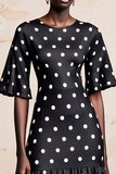 Robe noire à pois à manches courtes A Line