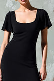 Robe d’invitée de mariage à col carré noir