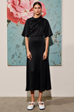 Robe d’invitée de mariée froncée noire A Line
