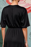 Robe d’invitée de mariée froncée noire A Line