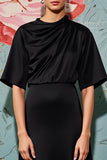 Robe d’invitée de mariée froncée noire A Line