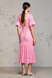 Robe d’invitée de mariée à volants en dentelle rose