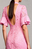 Robe d’invitée de mariée à volants en dentelle rose