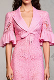Robe d’invitée de mariée à volants en dentelle rose