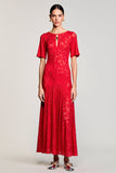 Robe d’invitée de mariée en dentelle découpée rouge A Line