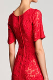 Robe d’invitée de mariée en dentelle découpée rouge A Line