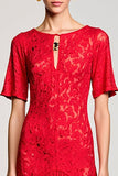 Robe d’invitée de mariée en dentelle découpée rouge A Line