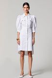 Robe d’invitée de mariage blanche à simple boutonnage à demi-manches
