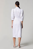 Robe d’invitée de mariage blanche à simple boutonnage à demi-manches