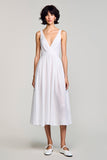 Robe d’invitée de mariage corbeille à col en V blanc