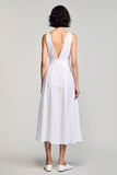 Robe d’invitée de mariage corbeille à col en V blanc