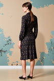 Robe d’invitée de mariage florale à revers cranté noir