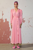 Rose A Line Robe d’invité de mariage à manches longues avec ceinture