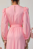 Rose A Line Robe d’invité de mariage à manches longues avec ceinture
