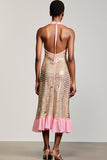Robe longue d’invitée de mariage fourreau champagne scintillant