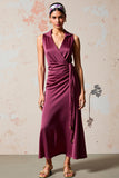Robe longue d’invitée de mariée froncée en satin bordeaux