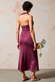 Robe longue d’invitée de mariée froncée en satin bordeaux