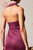 Robe longue d’invitée de mariée froncée en satin bordeaux