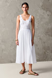 Robe d’invité de mariage blanche A Line Scoop avec dentelle