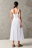 Robe d’invité de mariage blanche A Line Scoop avec dentelle
