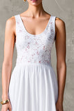 Robe d’invité de mariage blanche A Line Scoop avec dentelle