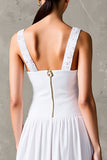 Robe d’invité de mariage blanche A Line Scoop avec dentelle