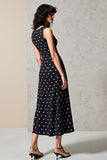 Robe longue d’invitée de mariage en mousseline de soie noire à pois