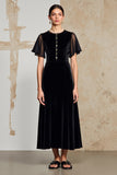 Robe longue d’invitée de mariage noire A Line avec manches