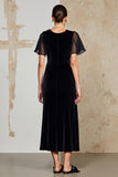Robe longue d’invitée de mariage noire A Line avec manches