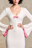 Robe d’invitée de mariage à manches longues fourreau blanc