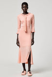 Robe longue d’invité de mariage à volants rose avec fente