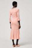 Robe longue d’invité de mariage à volants rose avec fente