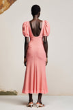 Fourreau rose froncé manches bouffantes Robe d’invité longue Weddig