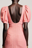 Fourreau rose froncé manches bouffantes Robe d’invité longue Weddig