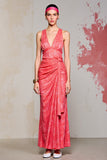 Robe longue d’invitée de mariage froncée fourreau rose