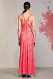 Robe longue d’invitée de mariage froncée fourreau rose