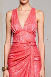 Robe longue d’invitée de mariage froncée fourreau rose