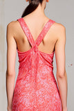 Robe longue d’invitée de mariage froncée fourreau rose