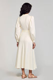 Ivory A Line Robe d’invité de mariage à manches longues