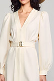 Ivory A Line Robe d’invité de mariage à manches longues