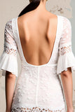 Dentelle ivoire Une ligne Robe longue d’invité de mariage avec manches