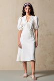 Robe d’invité Weddig à manches bouffantes fourreau ivoire